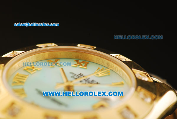 Rolex Datejust Automatic Movement Full Gold with Blue MOP Dial and Roman Numerals-ETA Coating Case - Click Image to Close